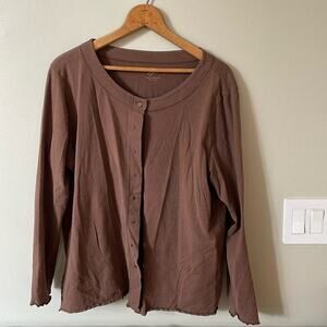 J. JILL Brown Heirloom Wash Cardigan with Pockets Size Large